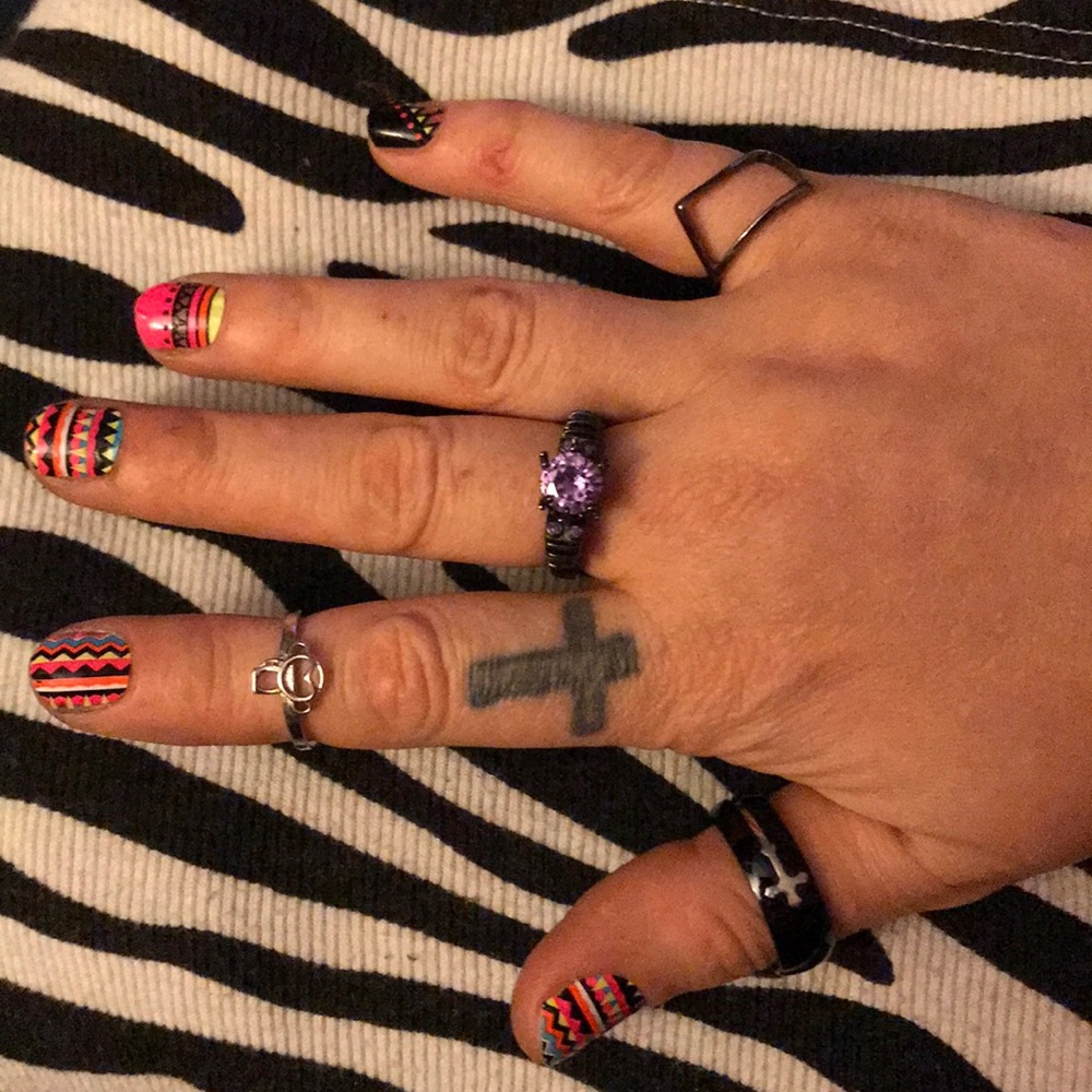 Lot of 4 funky rings mixed metal